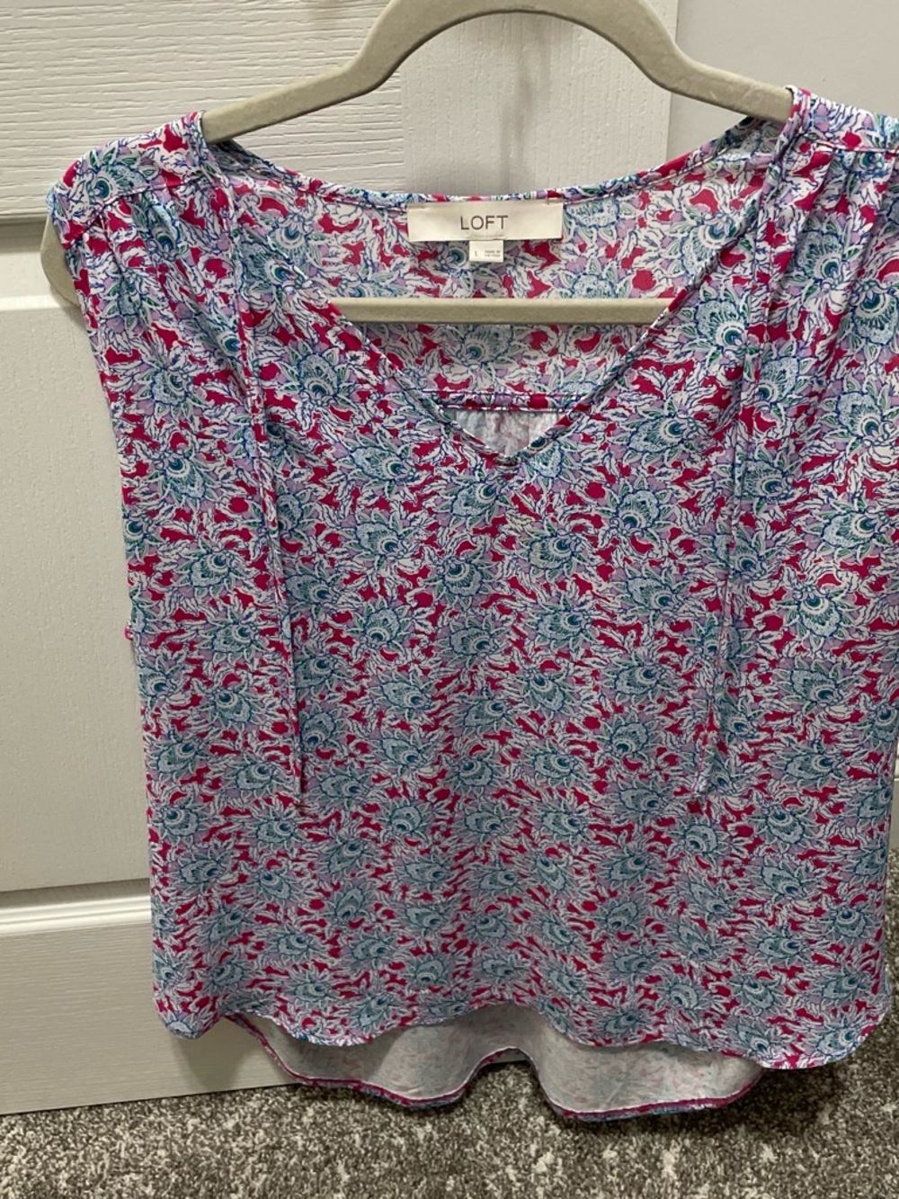 LOFT Floral Sleeveless V-Neck Tank in Pink and Light Blue